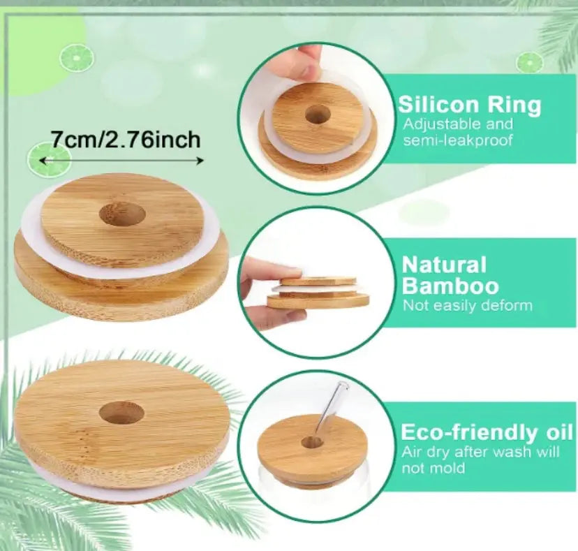 4pcs Set Drinking Glasses With Bamboo Lid And Glass Straw SowanyEssentialHome