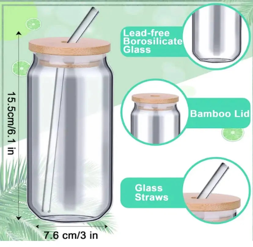 4pcs Set Drinking Glasses With Bamboo Lid And Glass Straw SowanyEssentialHome