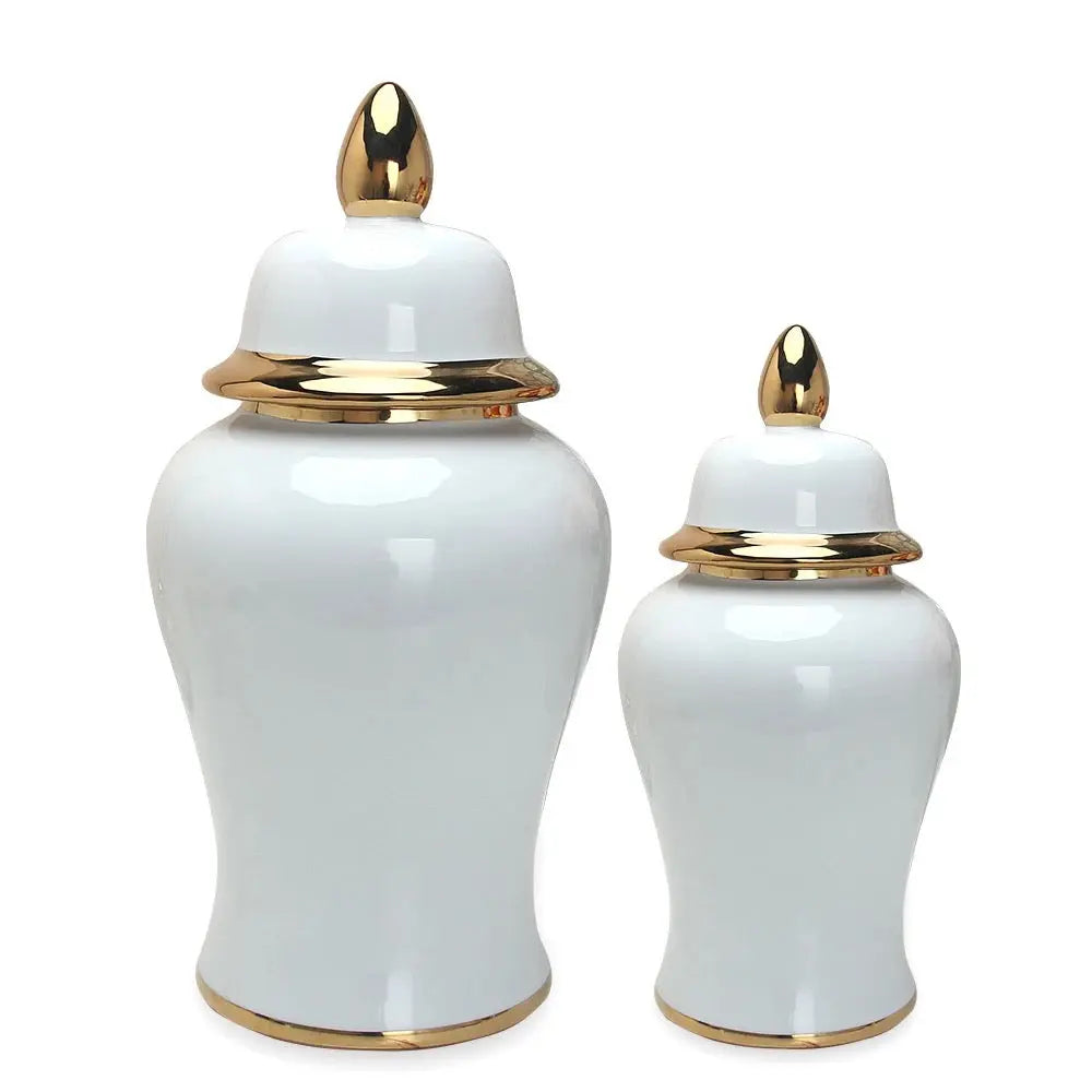 White with Gold Rim Ginger Jar SowanyEssentialHome