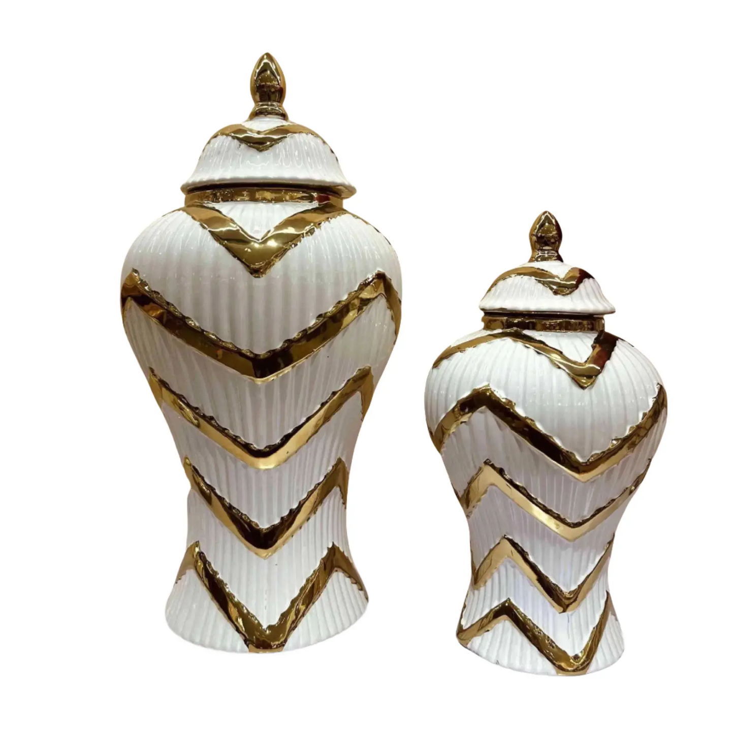 Gold and white Zig Ginger Jar SowanyEssentialHome