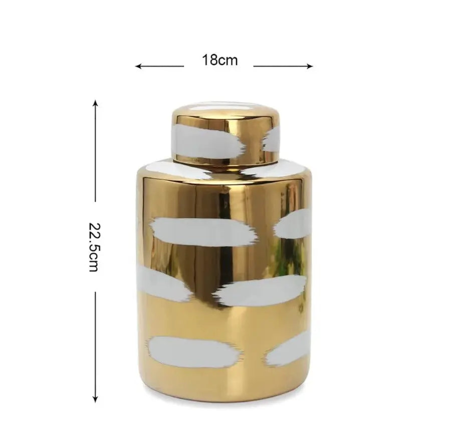 Gold Porcelain Jar with Brushstroke and Lids SowanyEssentialHome