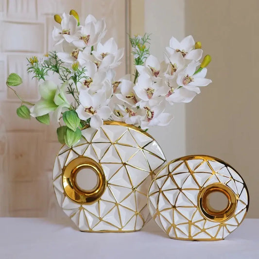 White and Gold Center Vase SowanyEssentialHome