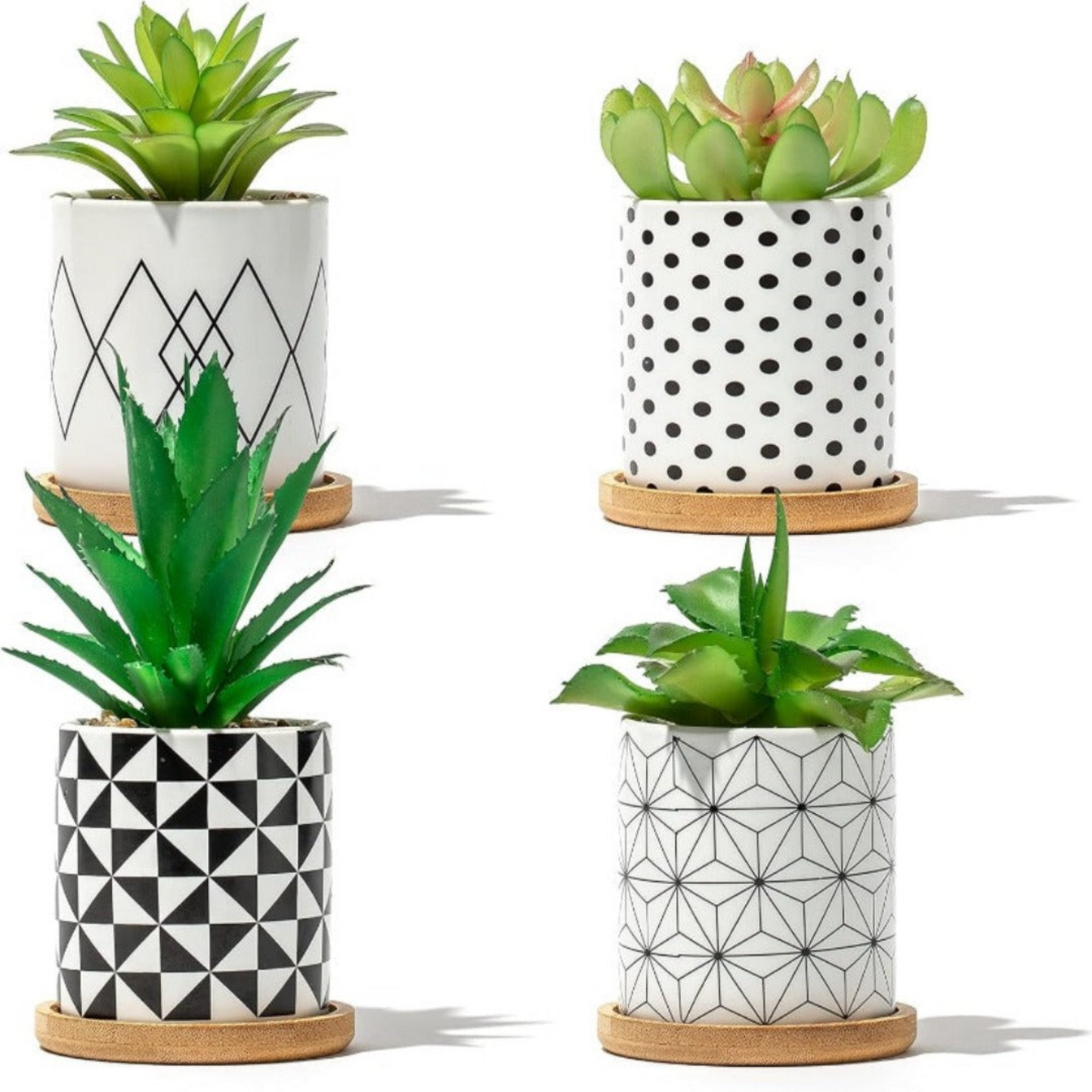 4 Pack -Geometric Patterns Ceramic Small Pots for Baby Plants, Cactus, Herbs