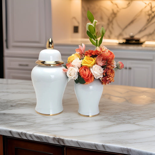 White with Gold Rim Ginger Jar