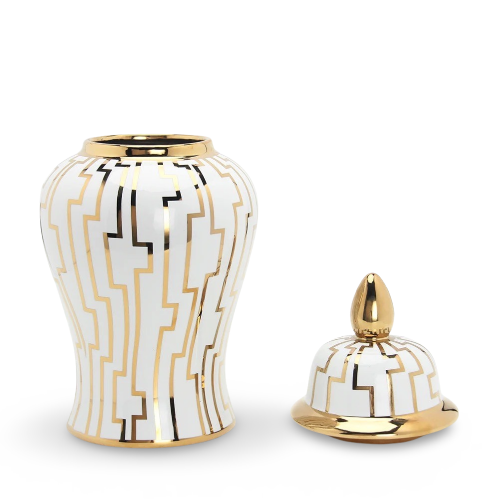 White and Gold Pattern Ginger Jar